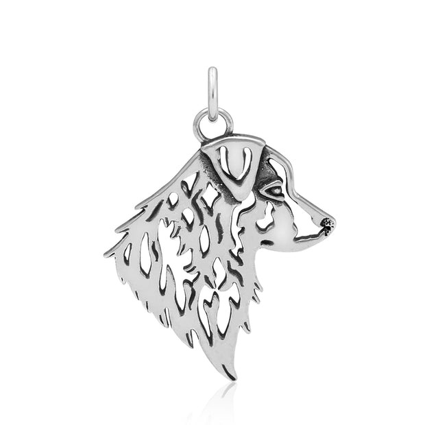 Sterling silver Australian Shepherd pendant head study designed to breed standard. Unique Australian Shepherd jewelry gifts for dog owners are handcrafted in the USA.