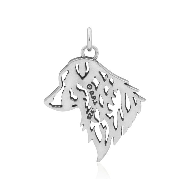 Australian Shepherd Pendant Head Design in Sterling Silver Back Side View.