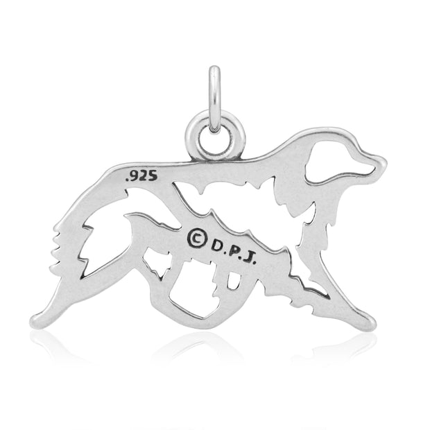 Australian Shepherd Pendant Gaiting Body Design in Sterling Silver Back Side View.