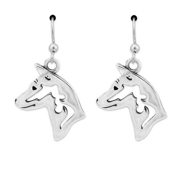 Basenji Earrings Head Design in Sterling Silver in French Hook.