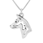 Basenji Necklace Head Design in Sterling Silver on Box Chain.