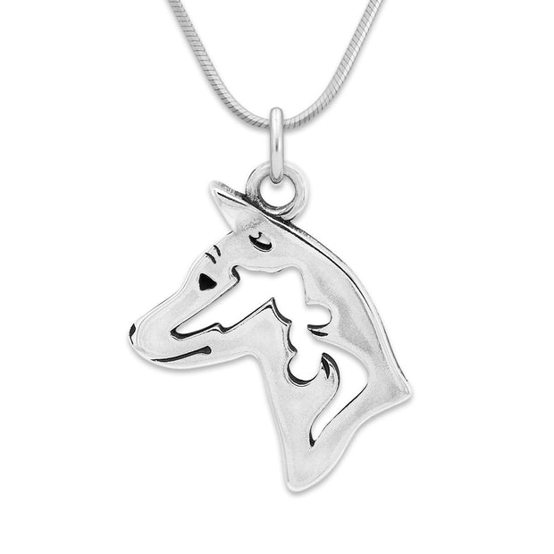 Basenji Necklace Head Design in Sterling Silver on Snake Chain.