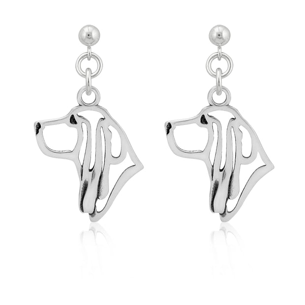 Sterling silver Basset Hound earrings dangle post style, Handcrafted Basset Hound gifts for dog owners, Head study designed to breed standard