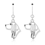 Sterling silver Basset Hound earrings leverback style, Top rated Basset Hound jewelry gifts for dog moms, Head study designed to breed standard