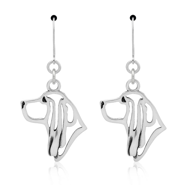 Sterling silver Basset Hound earrings leverback style, Top rated Basset Hound jewelry gifts for dog moms, Head study designed to breed standard