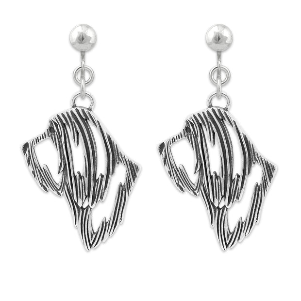 Bearded Collie Clip-On Earrings Head Design in Sterling Silver.