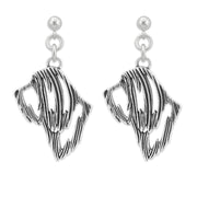 Bearded Collie Earrings Head Design in Sterling Silver in Dangle Post.