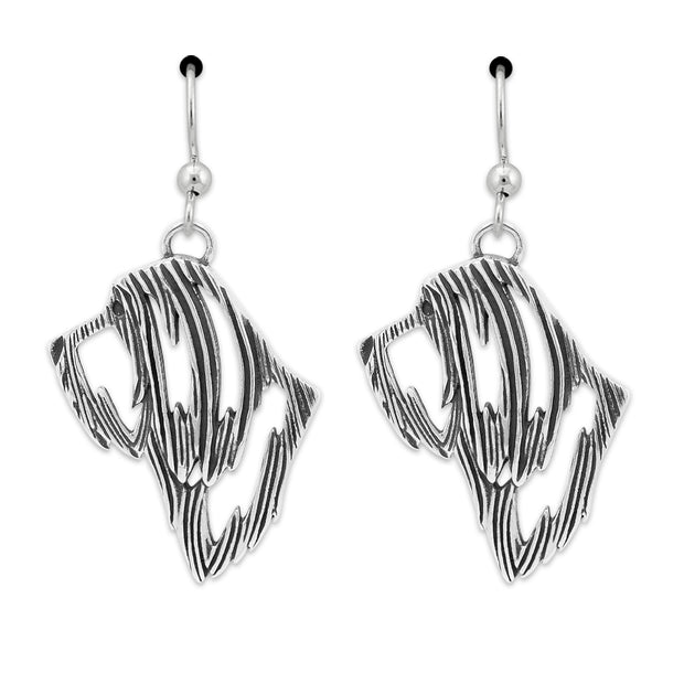 Bearded Collie Earrings Head Design in Sterling Silver in French Hook.