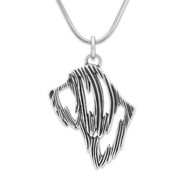 Bearded Collie Necklace Head Design in Sterling Silver on Snake Chain.