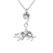 Border Collie Necklace Body Design with Sheep and Crystal in Sterling Silver on Box Chain.