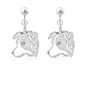 Border Collie Clip-On Earrings Head Design in Sterling Silver.