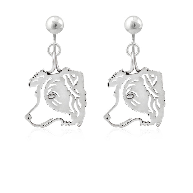 Border Collie Clip-On Earrings Head Design in Sterling Silver.