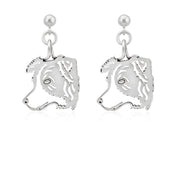 Border Collie Earrings Head Design in Sterling Silver in Dangle Post.