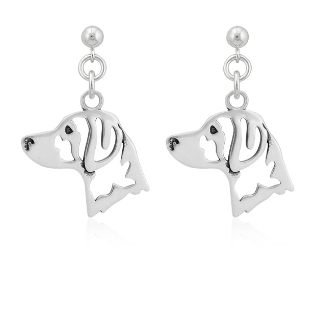 Brittany Spaniel Earrings Head Design in Sterling Silver in Dangle Post.