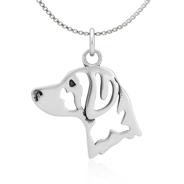 Brittany Spaniel Necklace Head Design in Sterling Silver on Box Chain.