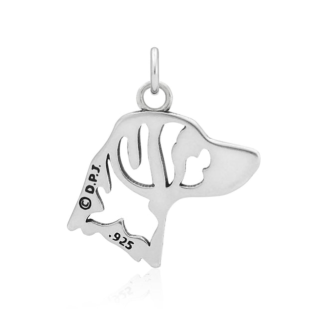 Brittany Spaniel Pendant Head Design in Sterling Silver Back Side View.