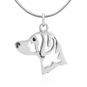 Brittany Spaniel Necklace Head Design in Sterling Silver on Snake Chain.