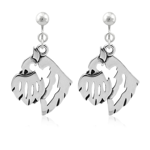 Brussels Griffon Clip-On Earrings Head Design in Sterling Silver.