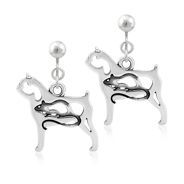 Brussels Griffon Clip-On Earrings Body Design with Rat in Sterling Silver.