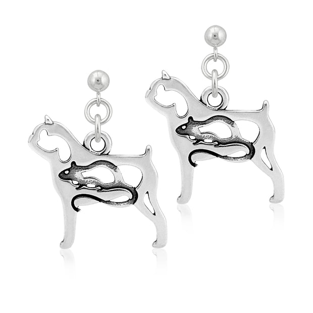 Brussels Griffon Earrings Body Design with Rat in Sterling Silver in Dangle Post.