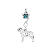 Bullmastiff Pendant Body Design with Teal Crystal in Sterling Silver.