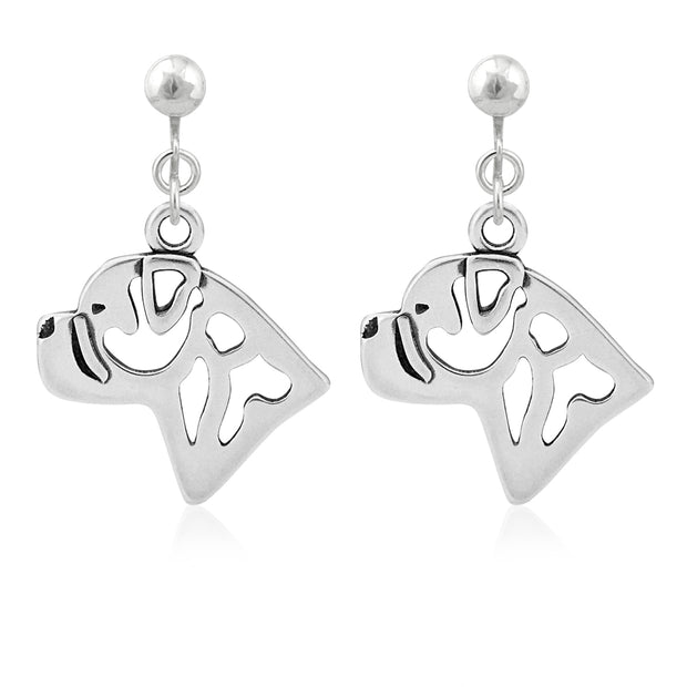 Bullmastiff Clip-On Earrings Head Design in Sterling Silver.