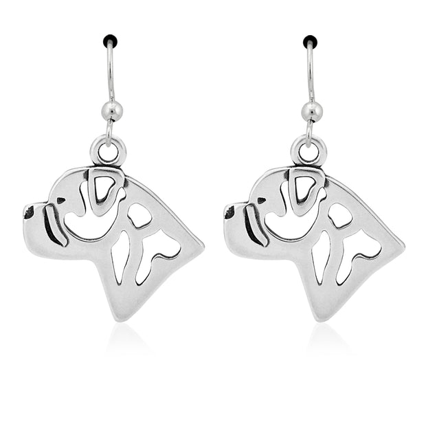 Bullmastiff Earrings Head Design in Sterling Silver in French Hook.