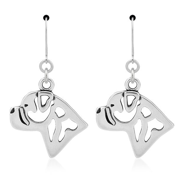 Bullmastiff Earrings Head Design in Sterling Silver in Leverback.