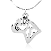 Bullmastiff Necklace Head Design in Sterling Silver on Box Chain.