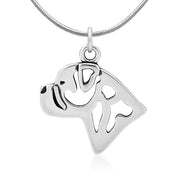 Bullmastiff Necklace Head Design in Sterling Silver on Snake Chain.