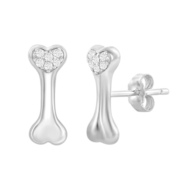 CZ Dog Bone Stud Earrings in Sterling Silver