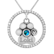 CZ & Crystal Paw Print Necklace in Sterling Silver