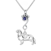 Cavalier King Charles Spaniel Necklace Body Design with Crystal in Sterling Silver on Box Chain.