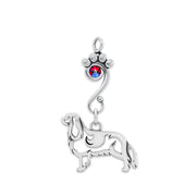 Cavalier King Charles Spaniel Pendant Body Design with Siam Crystal in Sterling Silver.