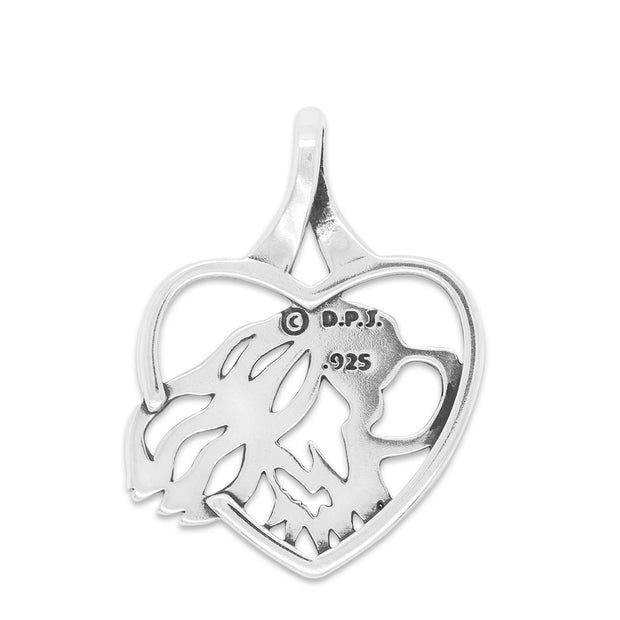 Cavalier King Charles Spaniel Heart Pendant in Sterling Silver Back Side View.