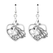 Cavalier King Charles Spaniel Heart Earrings in Sterling Silver in French Hook.