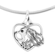 Cavalier King Charles Spaniel Heart Necklace in Sterling Silver on Snake Chain.