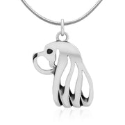 Cavalier King Charles Spaniel Necklace Head Design in Sterling Silver on Snake Chain.