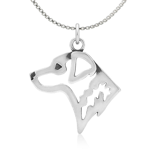 Chesapeake Bay Retriever Necklace Head Design in Sterling Silver on Box Chain.