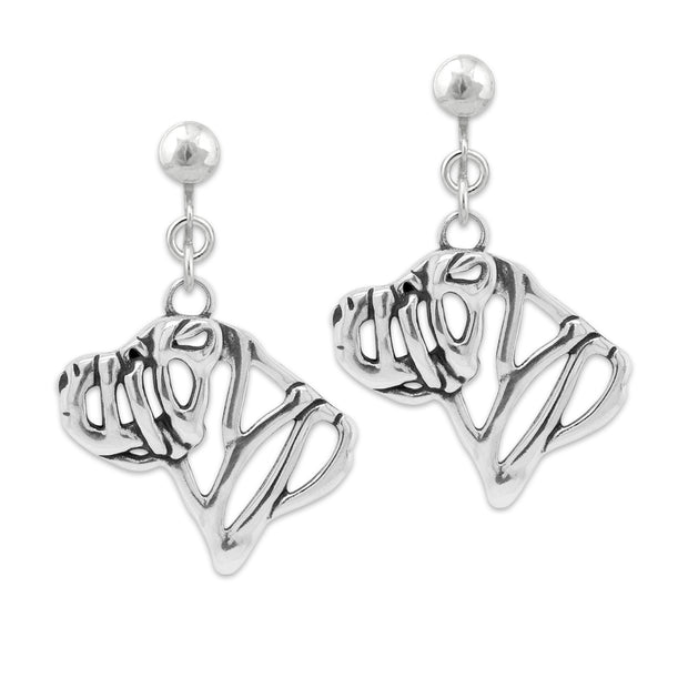 Chinese Shar Pei Clip-On Earrings Head Design in Sterling Silver.