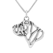 Chinese Shar Pei Necklace Head Design in Sterling Silver on Box Chain.