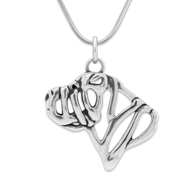 Chinese Shar Pei Necklace Head Design in Sterling Silver on Snake Chain.