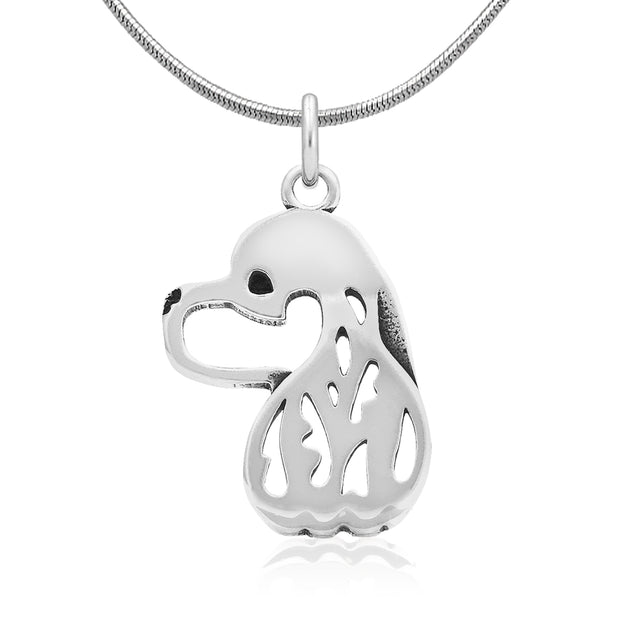 Cocker Spaniel Necklace Head Design in Sterling Silver on Snake Chain.