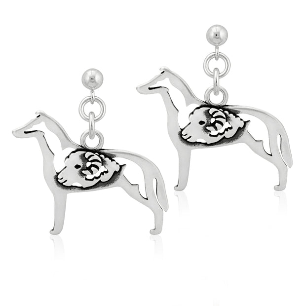 Smooth Collie Earrings Body Design with Ram in Sterling Silver in Dangle Post.