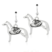 Smooth Collie Earrings Body Design with Ram in Sterling Silver in French Hook.