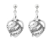 Collie Heart Clip-On Earrings Head Design in Sterling Silver.