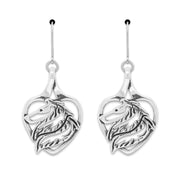 Collie Heart Earrings Head Design in Sterling Silver in Leverback.