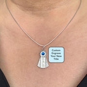 Personalized Crystal Ribbon Necklace in Sterling Silver, Award Jewelry