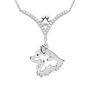 American Eskimo Necklace Head Design in Cubic Zirconia and Sterling Silver.