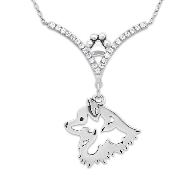 American Eskimo Necklace Head Design in Cubic Zirconia and Sterling Silver.